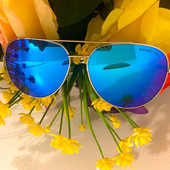 Like New Michael Kors Blue Lens Silver Aviator Sunglasses